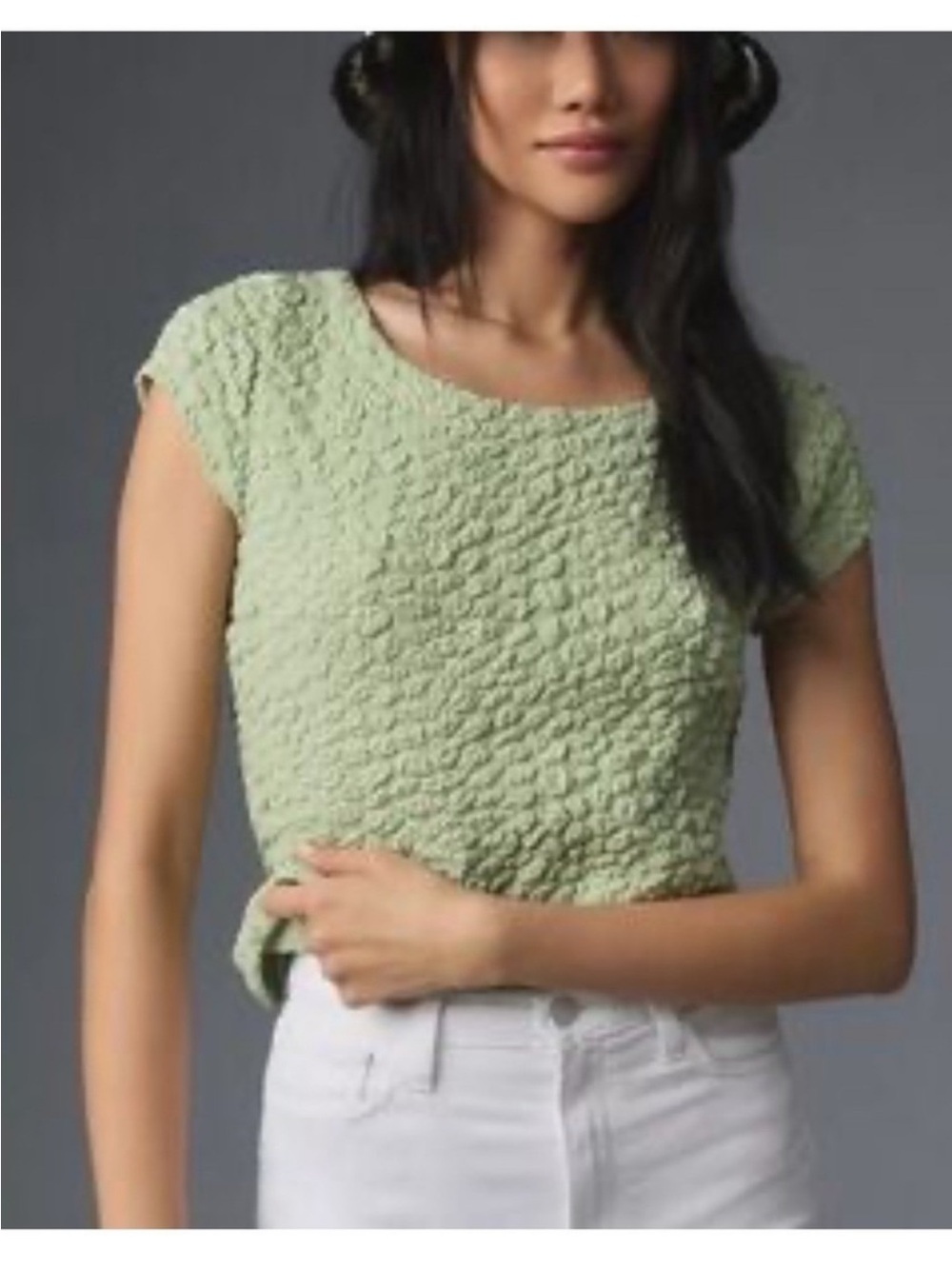 Maeve Anthropologie Popcorn Socialite Textured Light Green Blouse Top size XL